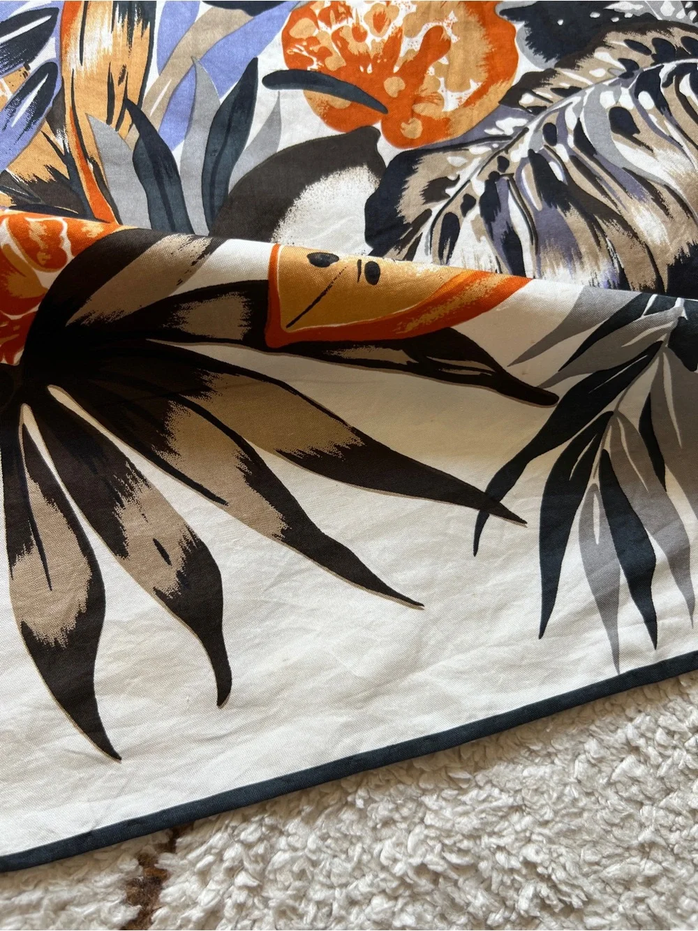 Vtg Jim Thompson Silk Scarf Tropical Botanical Palm Monstera Leaves Fruits 31x32